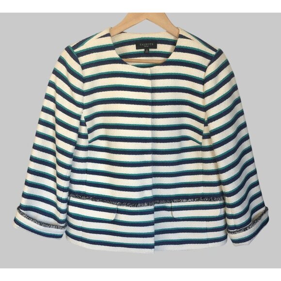 Talbots Striped Petite Jacket Womens 14P Tweed Church Easter Mature Office - Picture 1 of 8